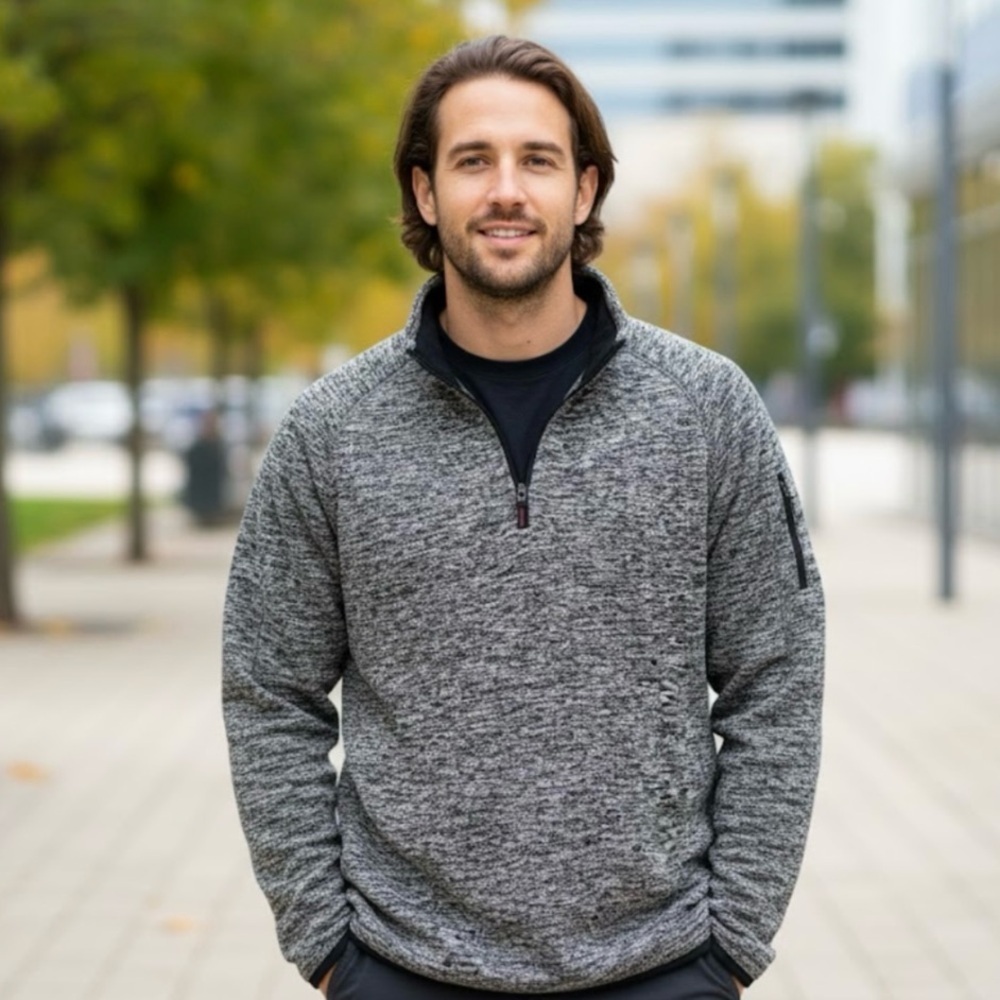 Men's Black and Gray Zip-Up Sweater​